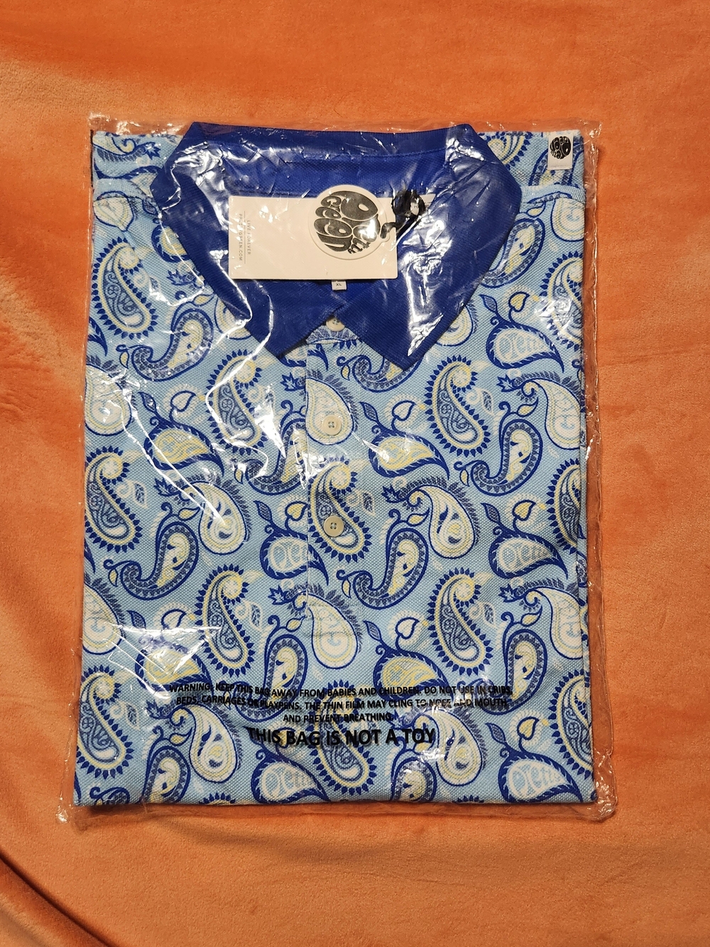 Pretty Green Men's Blue Paisley Short-Sleeve Polo Shirt XL